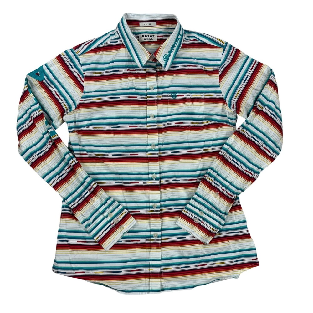 Ariat Real Womens Kirby Stretch Western Shirt Aztec Multi Stripe Fitted  L/S - Picture 2 of 12